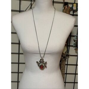 Snowman Pendant Necklace | Holiday Christmas Jewelry with Red Tree Accent